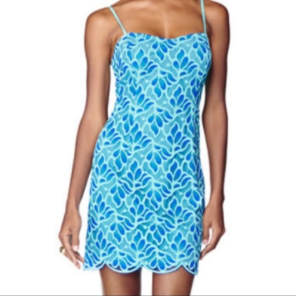 Lilly Pulitzer Avalon Lace Slip Dress Blue Flora 2